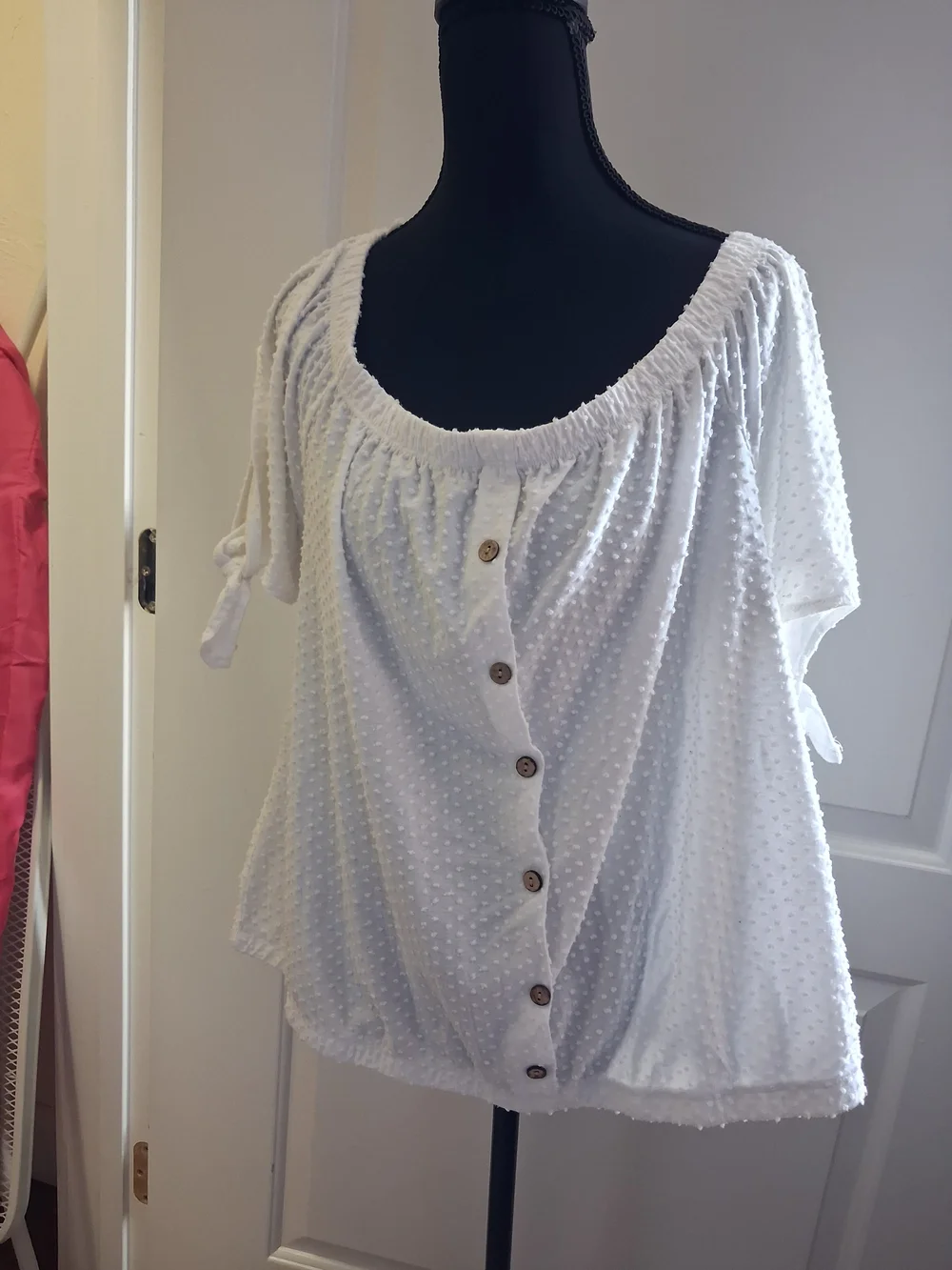 paper tee White Button-Front Peasant Blouse with Tie Sleeves